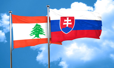 Lebanon flag with Slovakia flag, 3D rendering