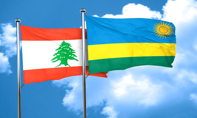 Lebanon flag with rwanda flag, 3D rendering