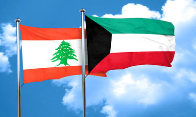 Lebanon flag with Kuwait flag, 3D rendering