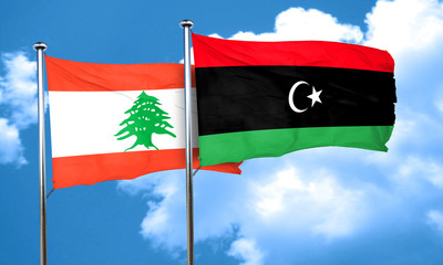 Lebanon flag with Libya flag, 3D rendering