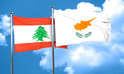 Lebanon flag with Cyprus flag, 3D rendering