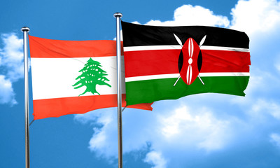 Lebanon flag with Kenya flag, 3D rendering