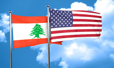 Lebanon flag with American flag, 3D rendering