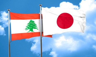 Lebanon flag with Japan flag, 3D rendering