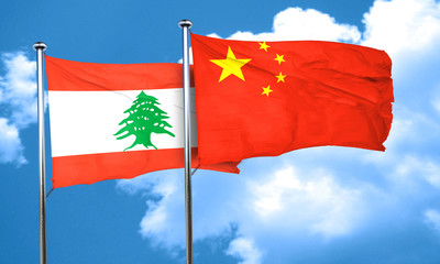 Lebanon flag with China flag, 3D rendering