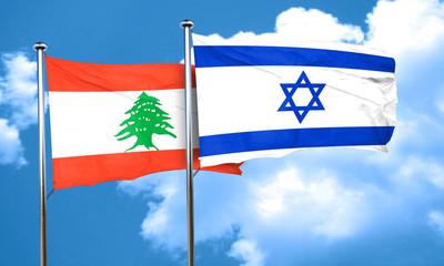Lebanon flag with Israel flag, 3D rendering