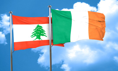 Lebanon flag with Ireland flag, 3D rendering