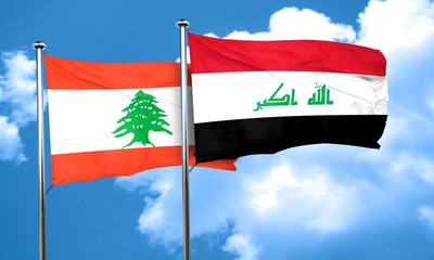 Lebanon flag with Iraq flag, 3D rendering