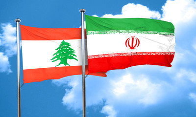 Lebanon flag with Iran flag, 3D rendering