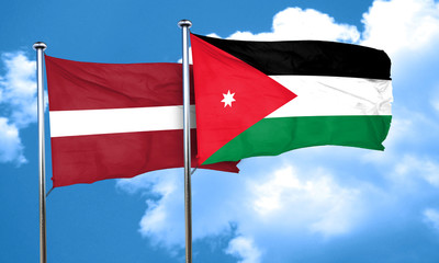 Latvia flag with Jordan flag, 3D rendering