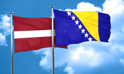 Latvia flag with Bosnia and Herzegovina flag, 3D rendering