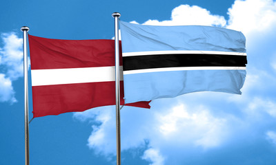 Latvia flag with Botswana flag, 3D rendering