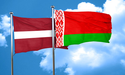 Latvia flag with Belarus flag, 3D rendering