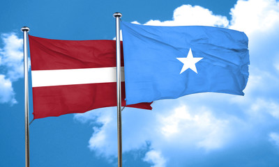 Latvia flag with Somalia flag, 3D rendering