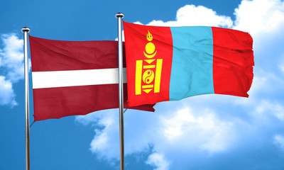 Latvia flag with Mongolia flag, 3D rendering