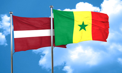 Latvia flag with Senegal flag, 3D rendering