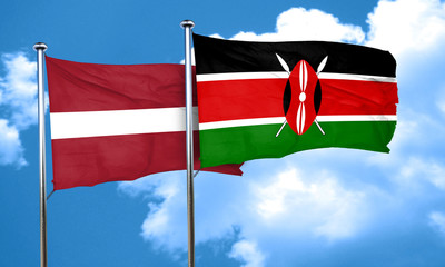 Latvia flag with Kenya flag, 3D rendering