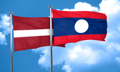 Latvia flag with Laos flag, 3D rendering