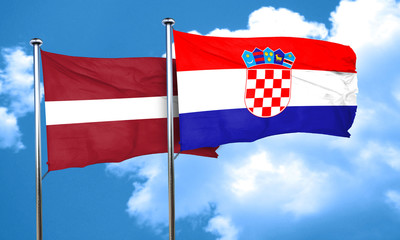 Latvia flag with Croatia flag, 3D rendering