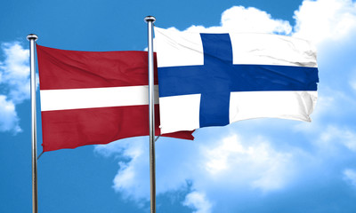 Latvia flag with Finland flag, 3D rendering