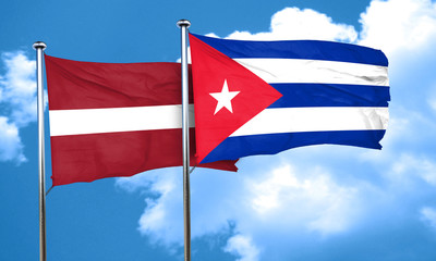 Latvia flag with cuba flag, 3D rendering