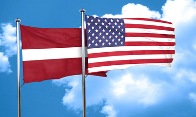 Latvia flag with American flag, 3D rendering