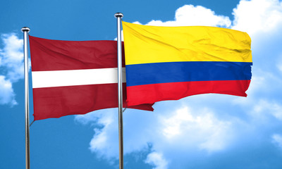 Latvia flag with Colombia flag, 3D rendering