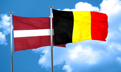 Latvia flag with Belgium flag, 3D rendering