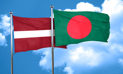 Latvia flag with Bangladesh flag, 3D rendering
