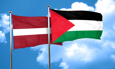 Latvia flag with Palestine flag, 3D rendering