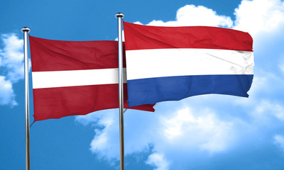 Latvia flag with Netherlands flag, 3D rendering