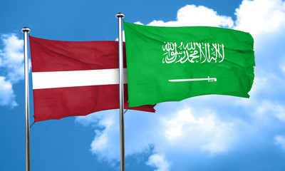 Latvia flag with Saudi Arabia flag, 3D rendering