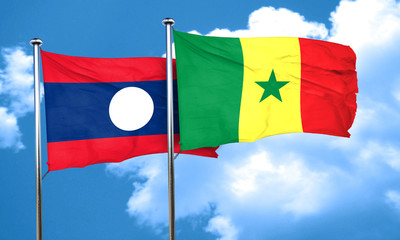 Laos flag with Senegal flag, 3D rendering