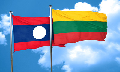 Laos flag with Lithuania flag, 3D rendering