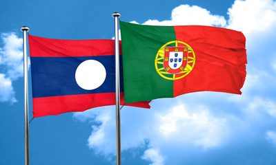 Laos flag with Portugal flag, 3D rendering