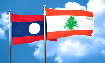 Laos flag with Lebanon flag, 3D rendering