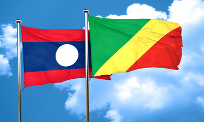 Laos flag with congo flag, 3D rendering