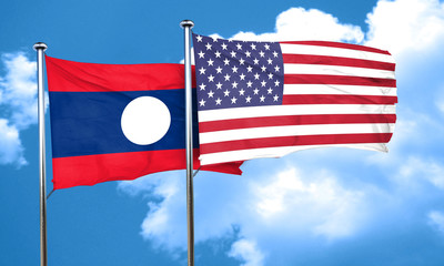 Laos flag with American flag, 3D rendering