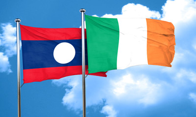Laos flag with Ireland flag, 3D rendering