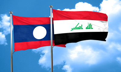 Laos flag with Iraq flag, 3D rendering