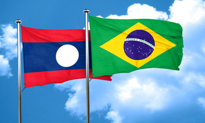 Laos flag with Brazil flag, 3D rendering