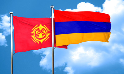 Kyrgyzstan flag with Armenia flag, 3D rendering