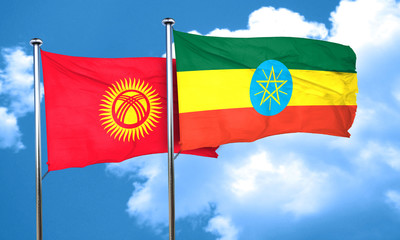 Kyrgyzstan flag with Ethiopia flag, 3D rendering