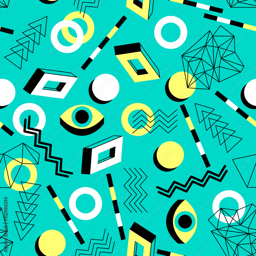 Aufkleber seamless geometric pattern in retro 80s style. doodle geometric shapes. abstract vector background. 