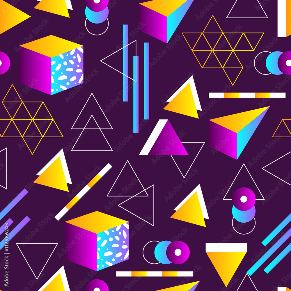 Poster seamless geometric pattern in retro 80s style. doodle geometric shapes. abstract vector background. 
