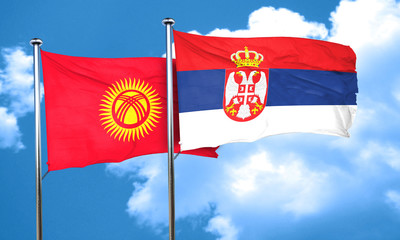 Kyrgyzstan flag with Serbia flag, 3D rendering