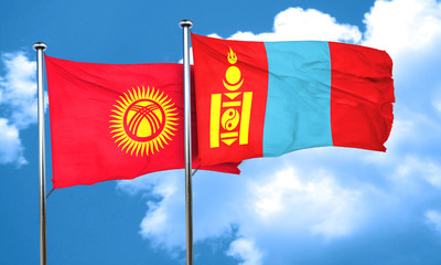 Kyrgyzstan flag with Mongolia flag, 3D rendering