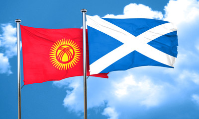 Kyrgyzstan flag with Scotland flag, 3D rendering