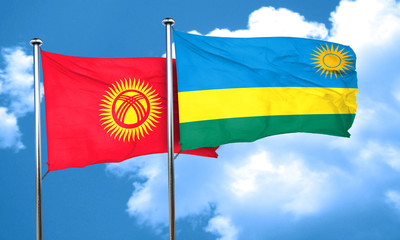 Kyrgyzstan flag with rwanda flag, 3D rendering