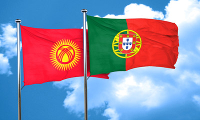 Kyrgyzstan flag with Portugal flag, 3D rendering